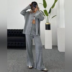 Gray knit shirt and pants set